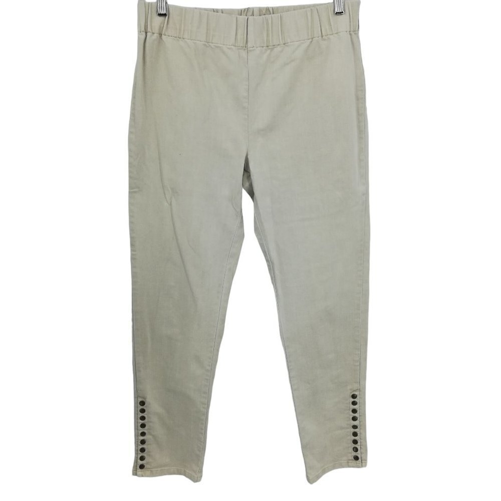 Soft Surroundings Pull On Metro Legging Snap Ankle Pants Size M Khaki Stretch